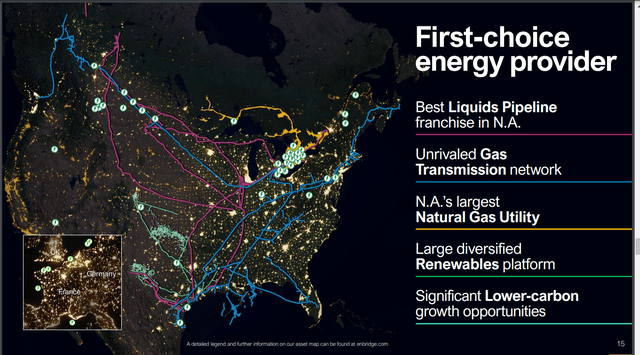 A mapped out overview of Enbridge's energy infrastructure footprint.